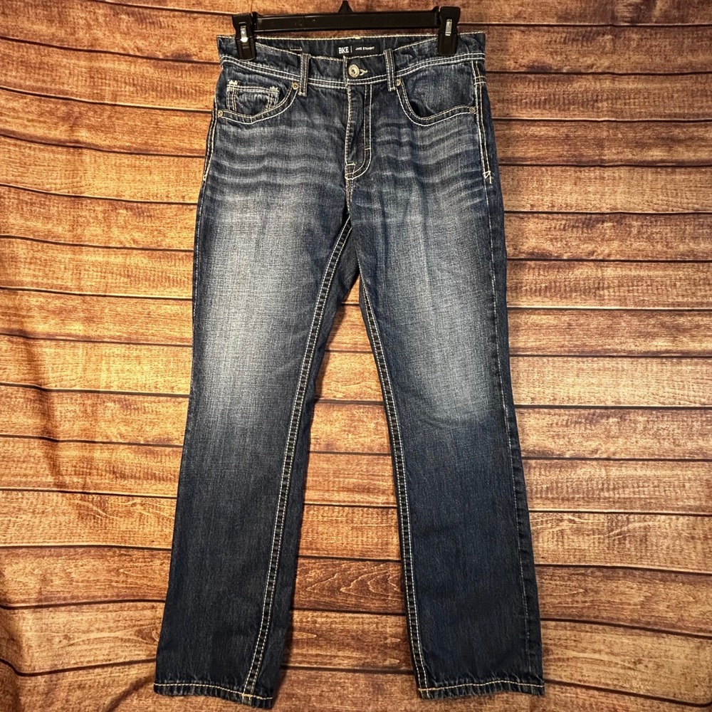 BKE Jake Straight Leg Dark Wash Blue Jeans Mens 31x30 Contrast Stitch Western